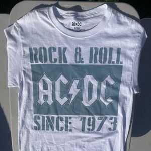 AC/DC White Kids T-Shirt with Teal Graphic - Rock & Roll Design